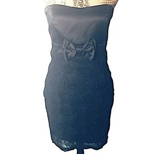 Mystic Black Strapless Mini Dress Medium Bodycon Formal Party Bow Zipper Lined